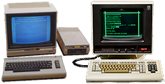 [Commodore 64 next to a Plato CDC touch screen computer]